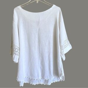 SENZA TEMPO Italian Linen Top White Crochet Trimming Size Small Balletcore
